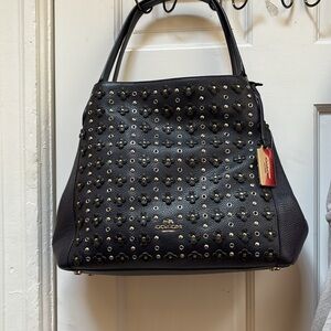 Coach Edie 2015 Shoulder Bag 31 In Floral Rivets Leather VEUC